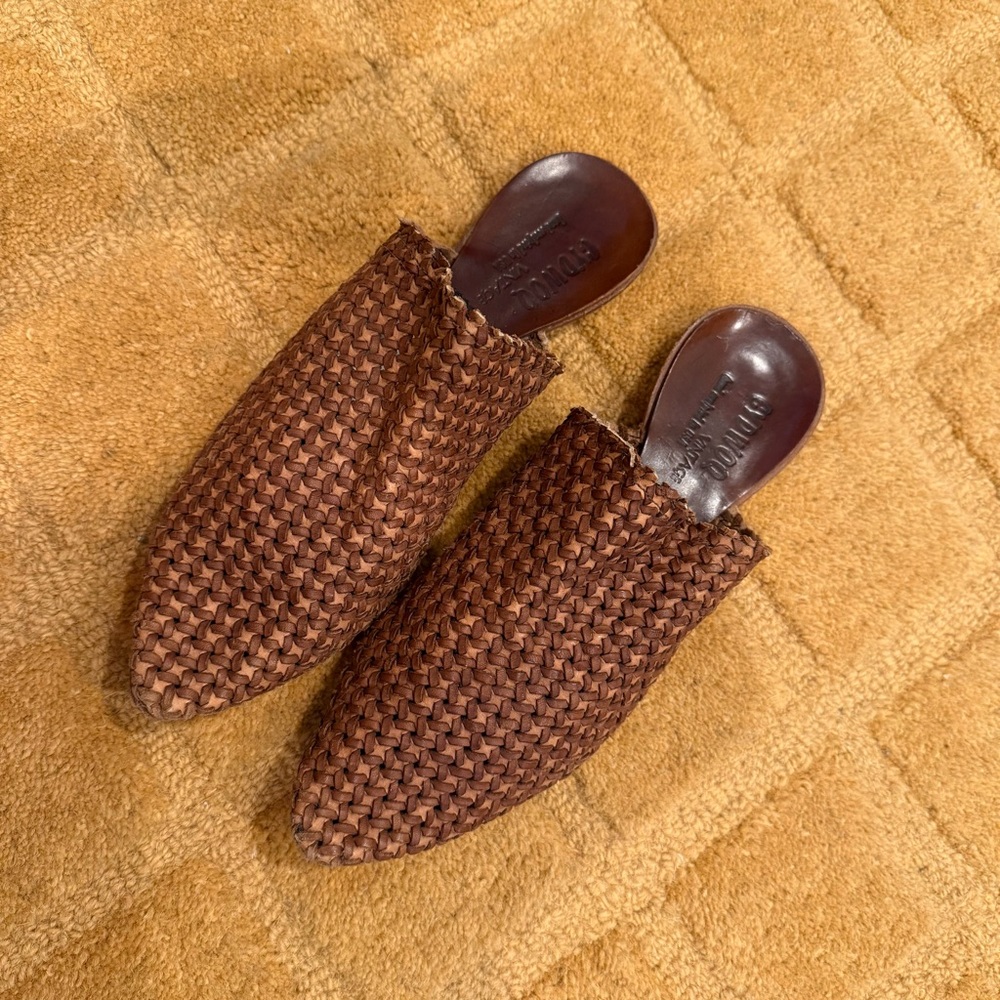 Brown Woven Mules